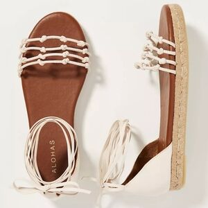 ALOHAS White and Brown Espadrille Lace-Up Sandals